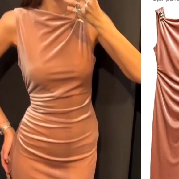 Zara Velvet Blush Color Midi Dress - Picture 7 of 16